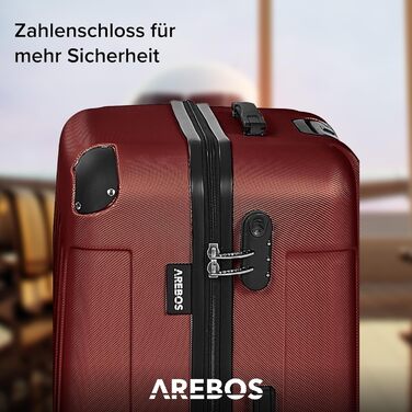 Набір валіз Arebos 3шт. з ABS-пластику | Trolley валіза | Червоний | з TSA-замком, 360° колеса | M-L-XL