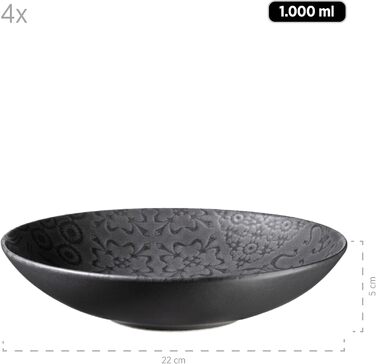 Сервіз MÄSER Tiles Vintage на 4 особи, 12 предметів, кераміка, чорний, марокканський стиль, матова глазур