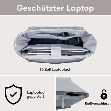Рюкзак LARKSON Rolltop для жінок і чоловіків, з відділенням для ноутбука, універсальний для роботи, навчання, подорожей, велосипеду, водовідштовхувальний, сірий, великий розмір