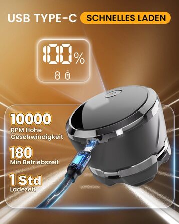 Машинка для гоління голови Glatzen 2026 IPX8, 6D, USB-C, дисплей LED, вологостійка, для сухого та вологого гоління, сіра