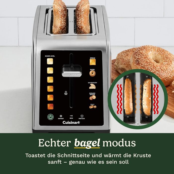 Тостер Cuisinart SimpliTouch XL з сенсорним екраном - 2 слоти, великі прорізи, підрум'янювання хліба, бубликів, чіабати та мафінів