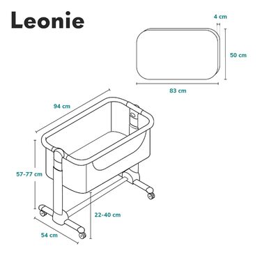 Дитяче ліжечко 3-в-1 Lionelo Leonie з маятниковою функцією, 5-рівневе регулювання висоти, нахил, матрац, знімна бокова стінка, колеса, бічна кишеня, легке транспортування