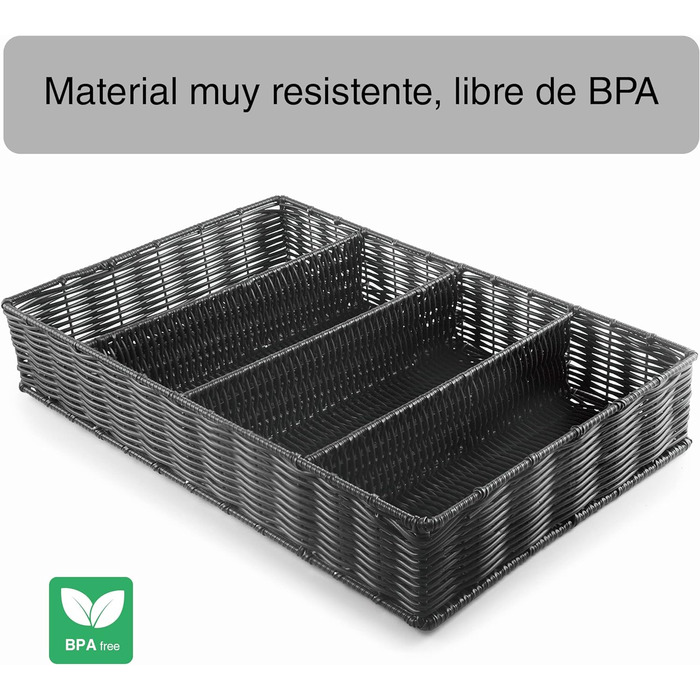 Органайзер для столових приборів Lacor RATTAN GN 1/1, поліпропілен, без BPA, хромована рама, підходить для посудомийки, 53x32,5x9 см, чорний, поліестер
