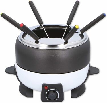 Електричний набір для фондю Cuisinier Deluxe на 6 осіб, нержавіюча сталь, для м'ясного, сирного та шоколадного фондю, чорний і білий