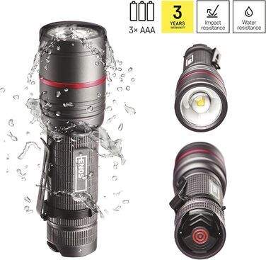 Ліхтарик EMOS Ultibright 70 CREE LED металевий, з фокусуванням, 2 режими світла, ударостійкий, водонепроникний IP65, 340 лм, до 200 м, із кліпсою та ручкою, для дому й вулиці, сірий