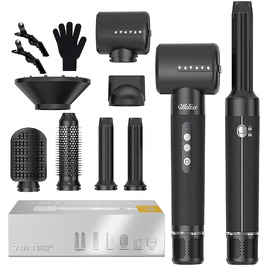 Hairstyler UKLISS Pro 7-в-1 з іонізацією: фен-щітка, кругла щітка, аеробраш для створення локонів (Чорний)
