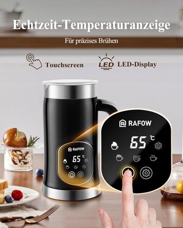 Електричний спінювач молока 5 в 1 з LED-дисплеєм, 350 мл - для капучино, лате, гарячого шоколаду