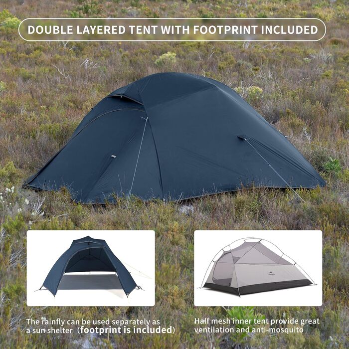 Намет Naturehike Cloud-Up 3 для 3 осіб, ультралегкий, для туризму та кемпінгу