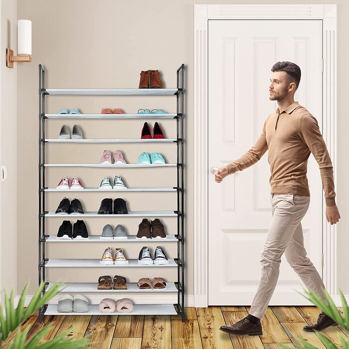Стелаж для взуття Relaxdays XXL, 10 рівнів, 50 пар, тканинний, 176,5x99x29,5 см, коричневий/чорний