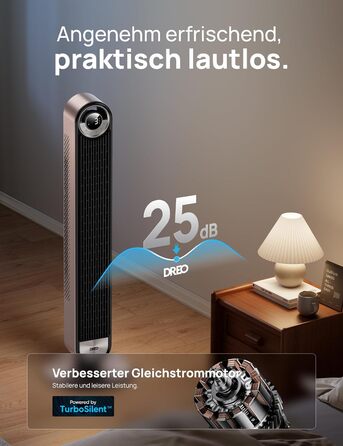 Тихий смарт-вентилятор-колона Dreo 106 см з Wi-Fi, Alexa, охолодженням, 9 швидкостей, 4 режими, таймер 12 годин, дистанційне керування, 90° обертання, бежевий