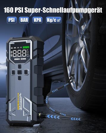 Powerbank Starthilfe 7000A з компресором та LED-ліхтариком: 160PSI, 12V для бензинових та дизельних авто (10L)