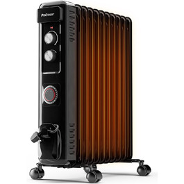 Електричний масляний радіатор Pro Breeze 2500W з 11 ребрами, таймер 24 год, 3 режими, термостат, захист від перегріву - чорний