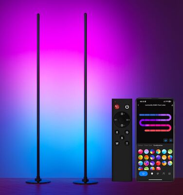 LED торшер з пультом та додатком RGBICW, димування, Alexa/Google, синхронізація з музикою, 16 млн кольорів, 68 режимів, стильний торшер для спальні (2 шт)