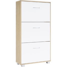 Шафа для взуття Casaria® на 18 пар, вузька, 115x60x25 см, 3 дверцята, висока, з дерева, закрита, з фіксацією від перекидання, для прихожого, світла бука/білий колір