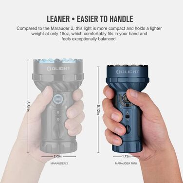 Ліхтар OLIGHT Marauder Mini LED, 7000 люмен, 600 м, акумуляторний, з прожектором і розсіяним світлом, 3 типи кольорових LED, сенсор відстані, для вулиці, колір темно-синій (Midnight Blue)