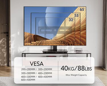 Підставка для телевізора FITUEYES, регульована, обертається, для ТВ 32-65 дюймів, VESA 600x400, чорна