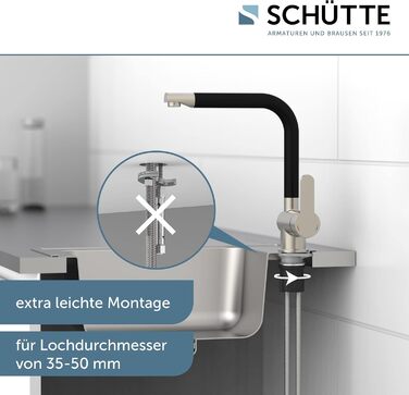 Змішувач кухонний SCHÜTTE RIO 360° поворотний, для мийки (одної або двох), високий вилив, чорний матовий/нержавіюча сталь