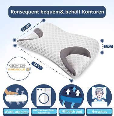 Подушка Hydomi CPAP з ефектом пам'яті для бокового сну, зменшує тиск і витоки повітря маски, ортопедична для апное сну, підтримка шиї для спини, бокового та шлункового сну, розмір King (64x38x10,5 см)