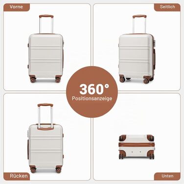 Ручна поклажа KONO: Валіза для кабіни з ABS+PC, 52x38x21 см, для Lufthansa та Eurowings, легка дорожня валіза на колесах із TSA-замком (Кремовий білий)