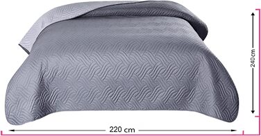 Покривало Wometo 170x210 см, мікрофібра, двостороннє, сіре, стьобане, для дивану та ліжка, Oeko-Tex
