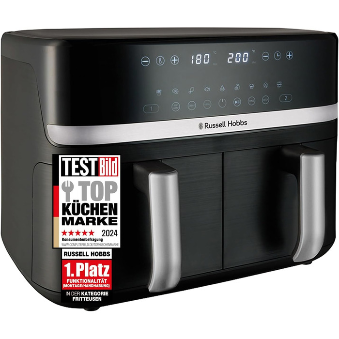 Аерофритюрниця Russell Hobbs SatisFry 9 л, 2 камери, 9 програм, тиха, без олії, посудомийна, до 200°C, функція підтримки тепла