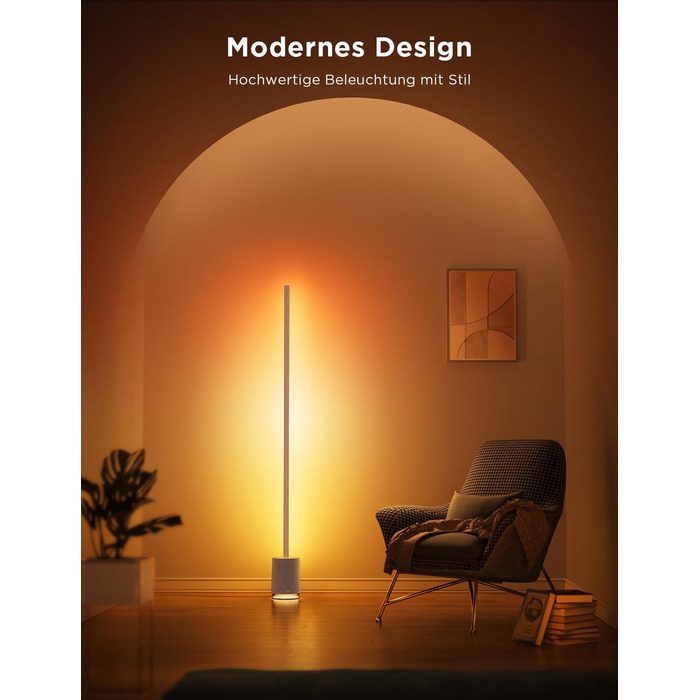 Govee Stehlampe Pro 2100 Лм, RGBIC LED лампа з Bluetooth-колонкою, білий шум, Alexa, 16 млн кольорів, музична синхронізація, сіра, для вітальні