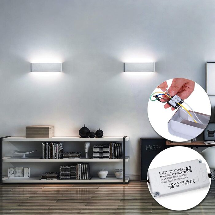 Lightsjoy LED настінний світильник 16Вт, сучасний, сріблястий, IP44, світло вгору-вниз, для коридору, спальні, вітальні, сходів, тепле біле світло, 30 см