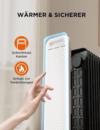 Масляний радіатор Midea NY2311-24UR, 2300Вт, 9 секцій, з пультом ДК, LED-дисплеєм та сенсорним керуванням, чорний