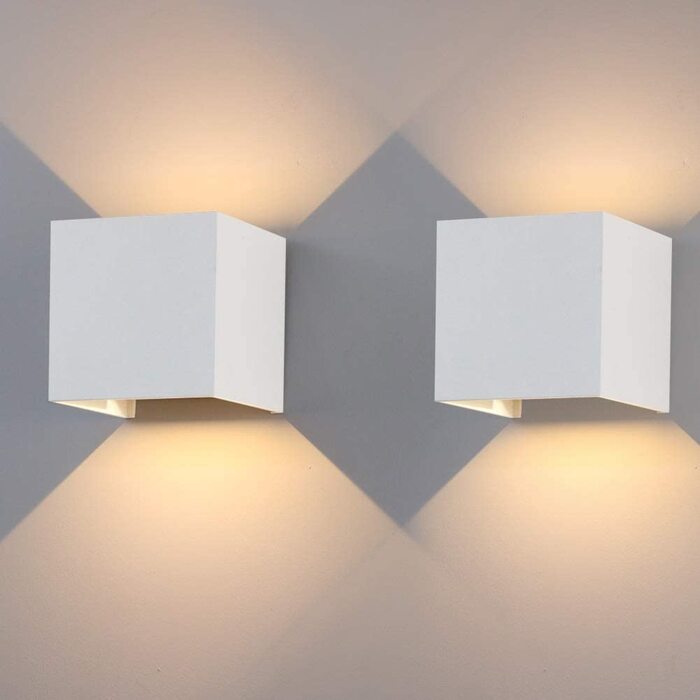 Комплект 2 світильників Klighten LED 12Вт для стін внутрішніх і зовнішніх, регульований світловий промінь, тепле біле світло 3000K, IP65, водонепроникні (білий колір)