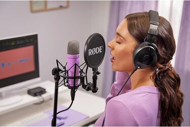 RØDE NT1 Signature Series – студійний конденсаторний мікрофон з великою діафрагмою, шоковим кріпленням, поп-фільтром та XLR-кабелем для музики, вокалу, стрімінгу та подкастингу, фіолетовий