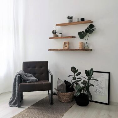 Настінна полиця BestLoft з дуба з натуральною кромкою 60 см - плаваюча полиця для книг, кухні, у вітальню