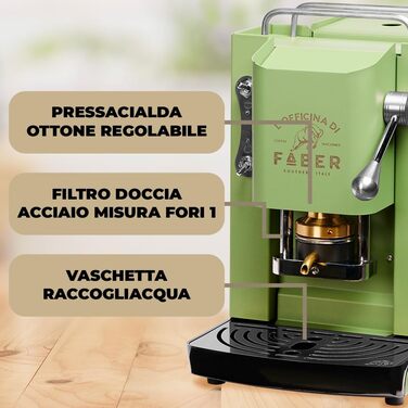 Кавомашина FABER Pro Deluxe для ESE-подушечок 44 мм, хром, латунний прес, Acid Green