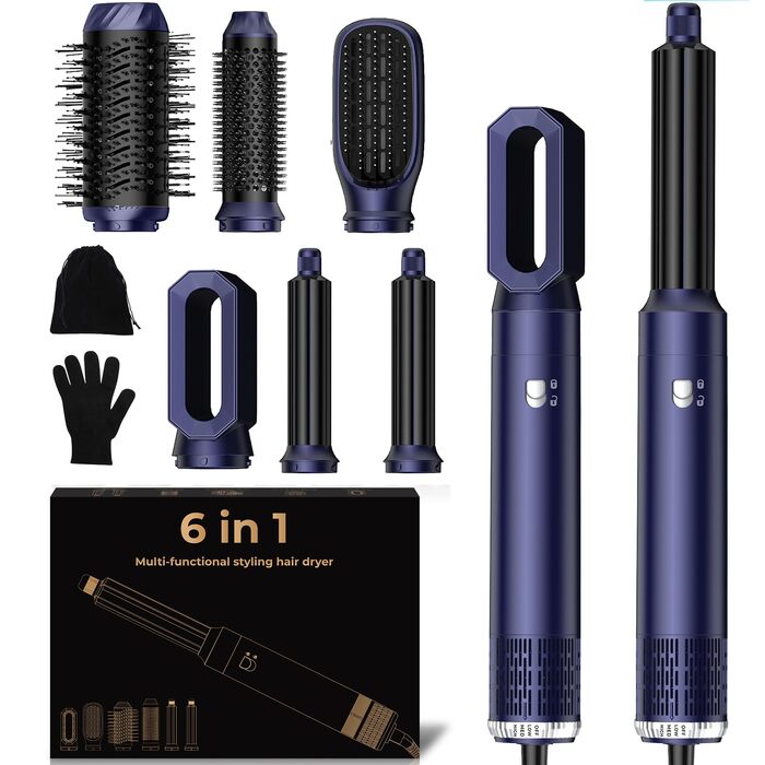 UKLISS Hairstyler 6 в 1: Фен-щітка, плойка, гребінець для укладки волосся 1000 Вт - Білий (Синій)