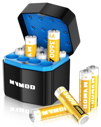Набір акумуляторів AA 1.5V 3600mWh (12 шт.) з зарядним пристроєм та кейсом для зберігання, білий