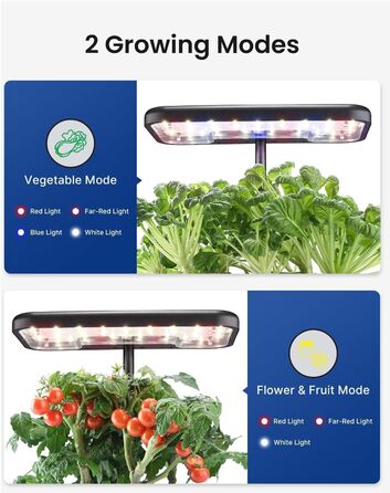 iDOO Система гідропоніки Smart Garden 8 Pods: Розумний сад для вирощування трав та овочів вдома, LED лампа, автоматичний таймер, регульована висота, чорний