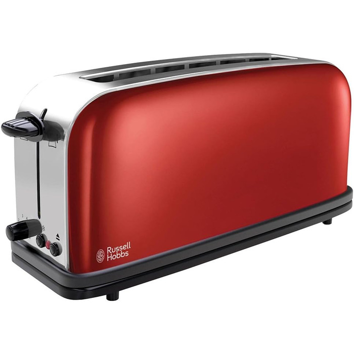 Тостер Russell Hobbs Colours+ Нержавіюча сталь, Червоний – 2 широкі слоти, підставка для булочок, 6 режимів, розморожування, 1000 Вт