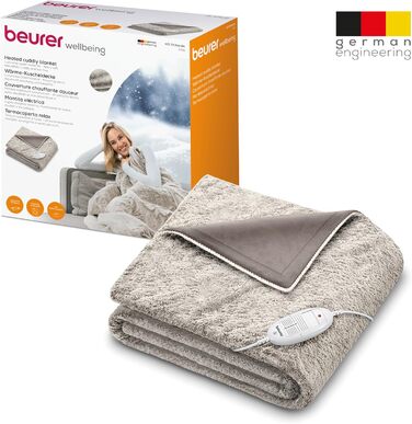 Електрична плед-грілка Beurer HD 75 Nordic, 180x130 см, 6 режимів, автоматичне вимкнення, машинне прання, м'яка, бежево-коричнева, під хутро