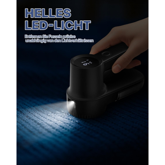 Машинка для видалення ковтунців електрична Homtronics з LED-підсвіткою, USB зарядка, 3 швидкості, чорна