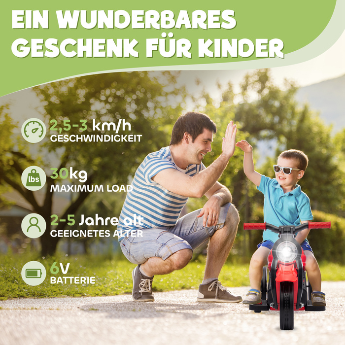 Електромотоцикл Kinder, 6V - дитячий мотоцикл з музикою та звуками бульбашок, швидкість 2,5-3 км/год, для дітей 2-5 років