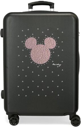Середня валіза Joumma Disney Mickey із заклепками, чорна, 65 см, ABS-пластик, 4 подвійні колеса, комбінований замок, 56 л