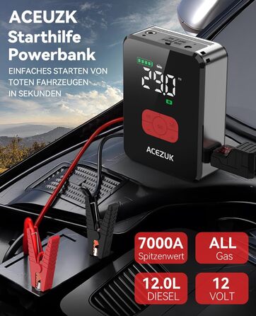 Портативний пусковий пристрій 7000A з компресором 150PSI для автомобілів, 12V, LED-ліхтарик