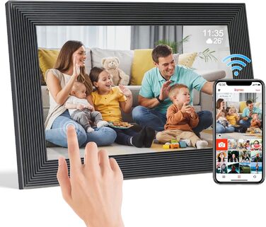 Цифровий фоторамка TSITSC 10.1 дюйма з Wi-Fi, IPS-сенсорний екран, 32 ГБ пам'яті, автоповорот, Frameo APP, чорний (1011Y)