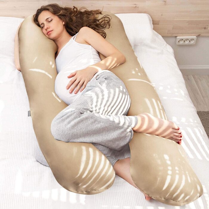 SMOOTHY XXL подушка для вагітних U-подібна, бавовна, 150x80 см, знімний чохол, бежевий – подушка для сну, годування та підтримки тіла