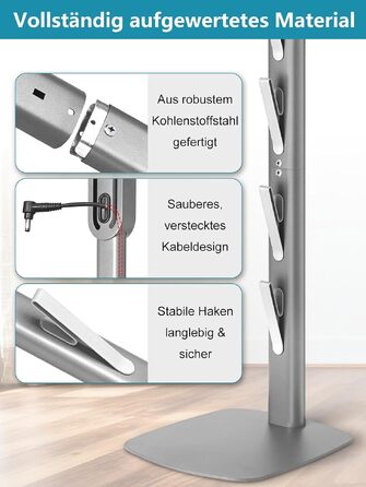 Стійка для пилососа Dyson Gen5 V15 V12 V11 V10 V8 V7 V6 – на підлогу, без свердління, 4 гаки, срібляста