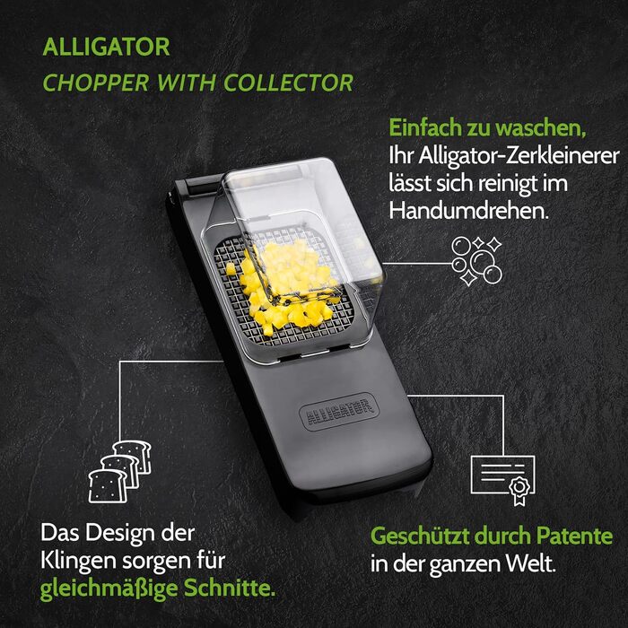 Подрібнювач овочів Alligator 3079 з контейнером для збору відходів, спіралізатор 3-в-1, ніж 6х6 мм, без BPA, чорний