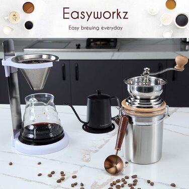 Ручна кавомолка Easyworkz з нержавіючої сталі, регульоване помел, для еспресо та пуровера, срібляста