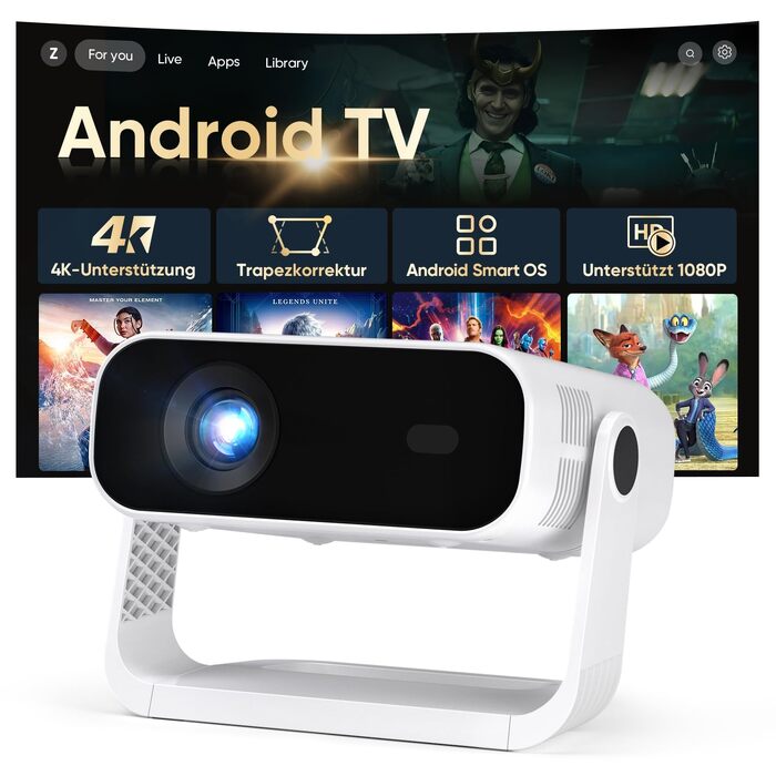 Smart міні-проектор Neuer 4K Android 14 WiFi6 BT5.2 для дому та мобільного використання (Чорний)