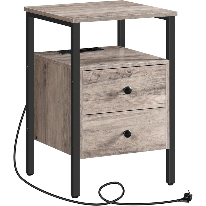 Тумба приліжкова HOOBRO з USB-зарядкою, 2 шухляди, 40x40x61 см, сучасна, для спальні та вітальні, сіро-чорна