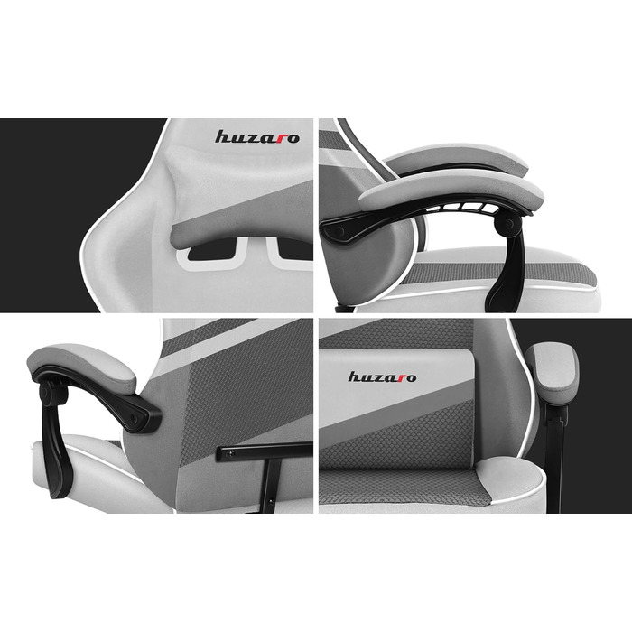 Ігрове крісло Huzaro Force 4.4 White Mesh, ергономічне, з підголівником і поперековою подушкою, до 130 кг, регулювання висоти, гойдалка, тканина, біле