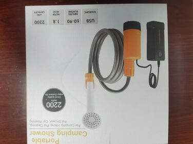 Портативний душ koopsmate для кемпінгу з LED-підсвіткою, акумулятором, дві батареї, душова насадка і шланг, для кемпінгу, саду та миття авто, помаранчевий